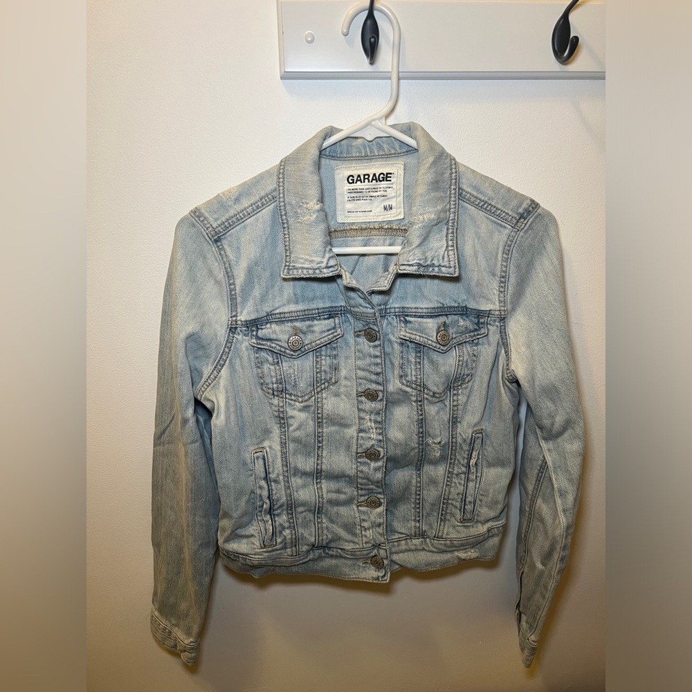 Garage light wash distressed denim jacket